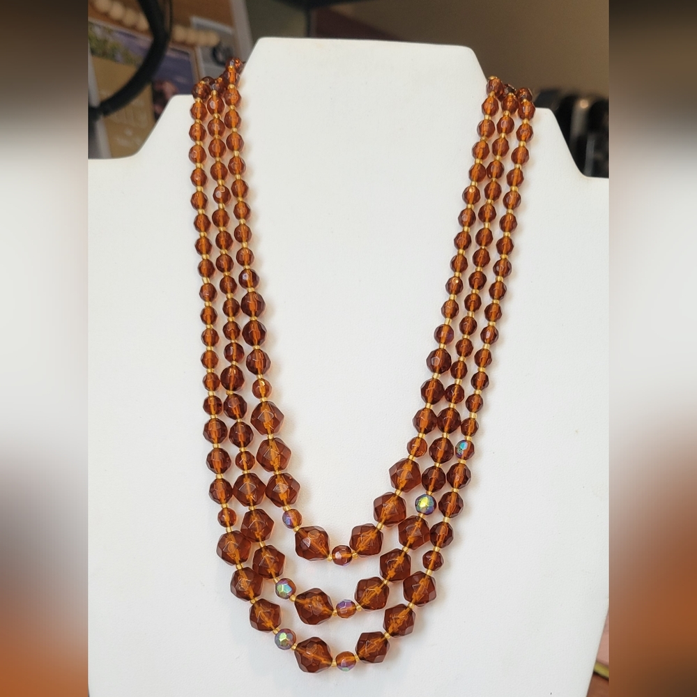 Robert Rose Amber Iridescent 3 Strand Beaded Necklace